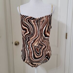 Rue21 Size XL Brown Marbled Swirl with Gold Chain Strap Bodysuit, Gently Used